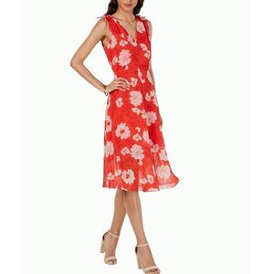 NWT‎ Vince Camuto Red Floral Midi Dress Feminine Flowy Ruffles Sleeveless Size 8